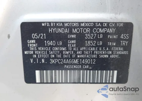 2021 Hyundai Accent Se из США, поврежденный, VIN 3KPC24A66ME149012